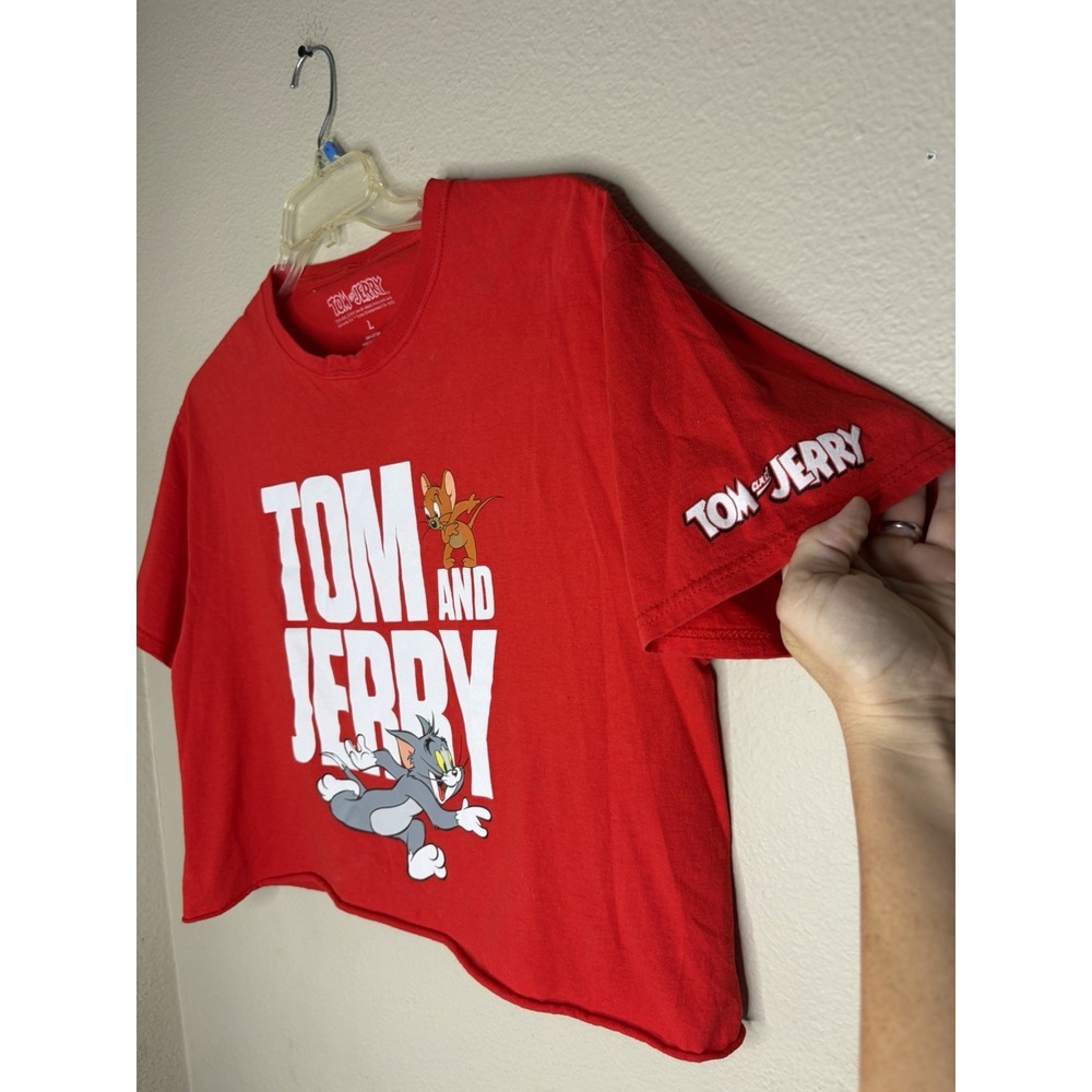 Tom & Jerry T Shirt L Red 100% Cotton Graphic Cartoon Tee Sleeve Logo Unisex